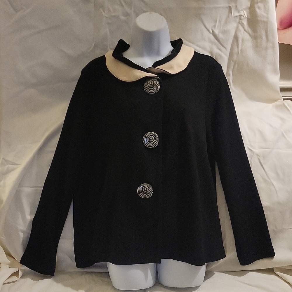 Black Jacket with Cream Collar and Decorative Buttons By Song and Sung.